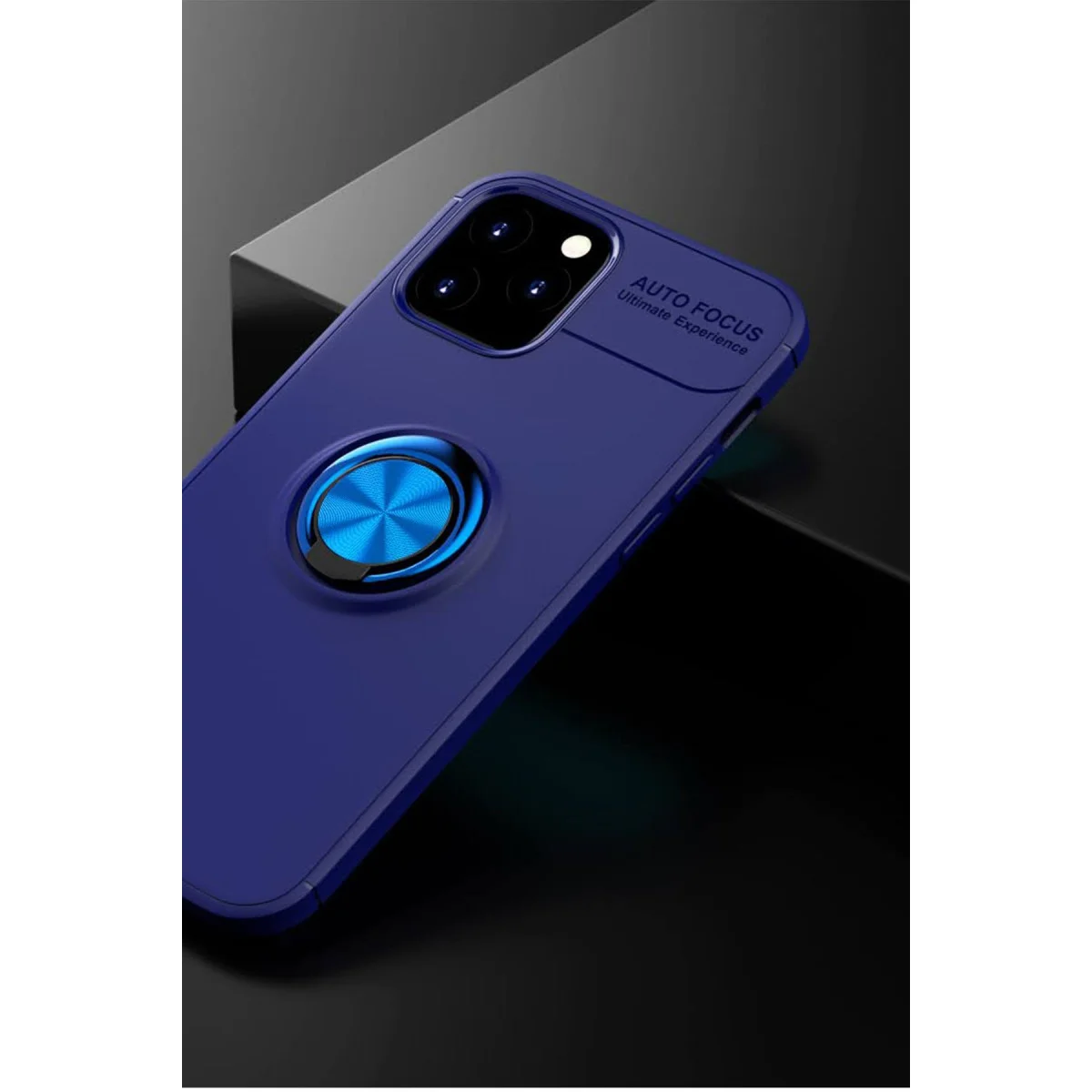 iPhone 12 Range Ring Silikon Kılıf - Mavi 360° Dönüşlü Standlı Kılıf