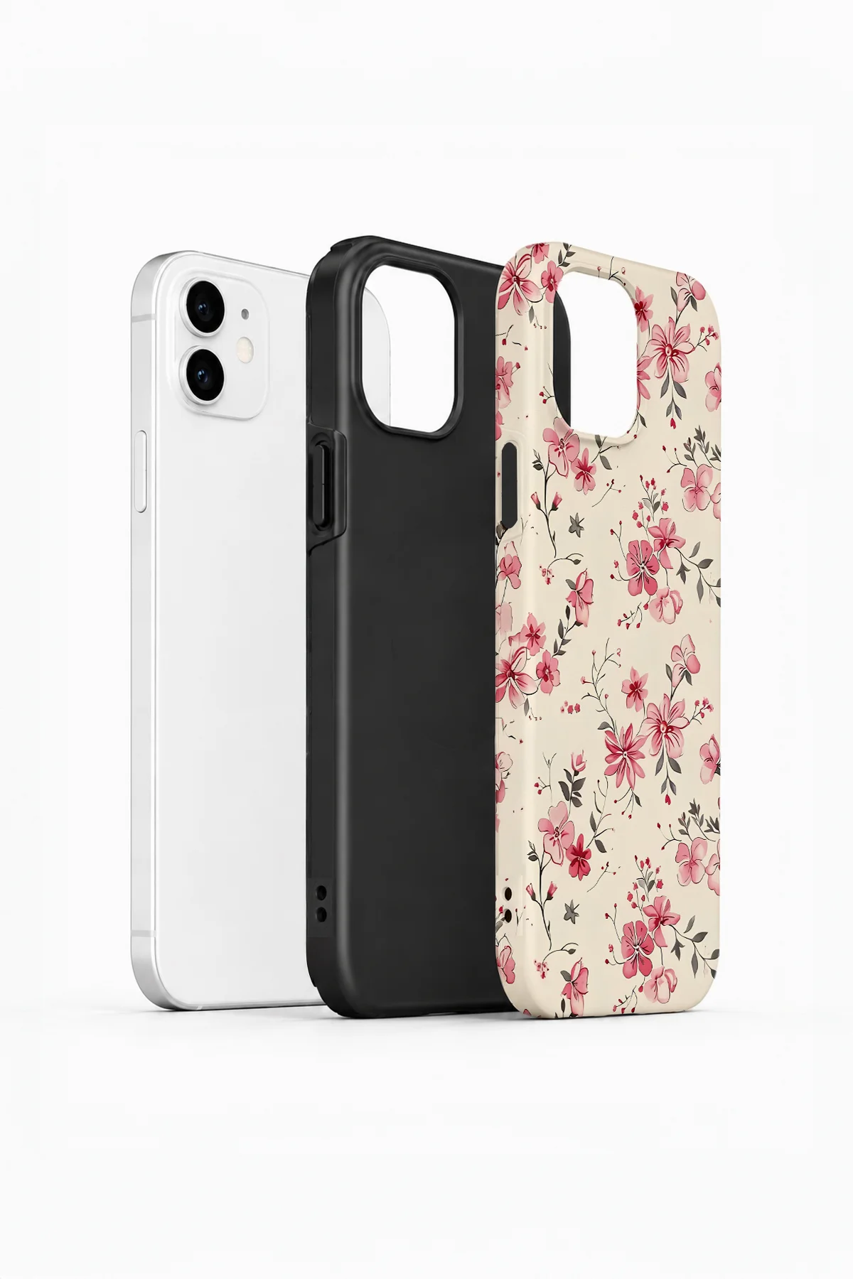 iPhone 12 Vorian Çift Katmanlı Pembe Kır Çiçeği Kılıf - Görsel 2