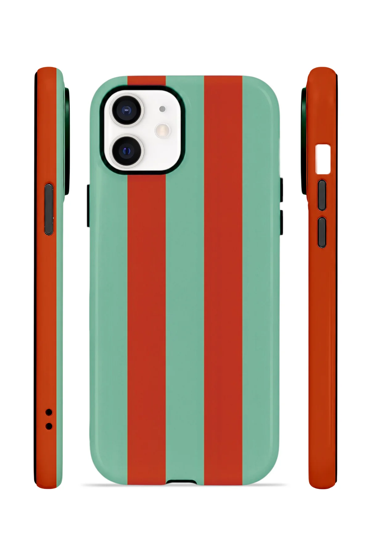 iPhone 12 Vorian Çift Katmanlı MagSafe Kılıf Terracotta Mint Stripe