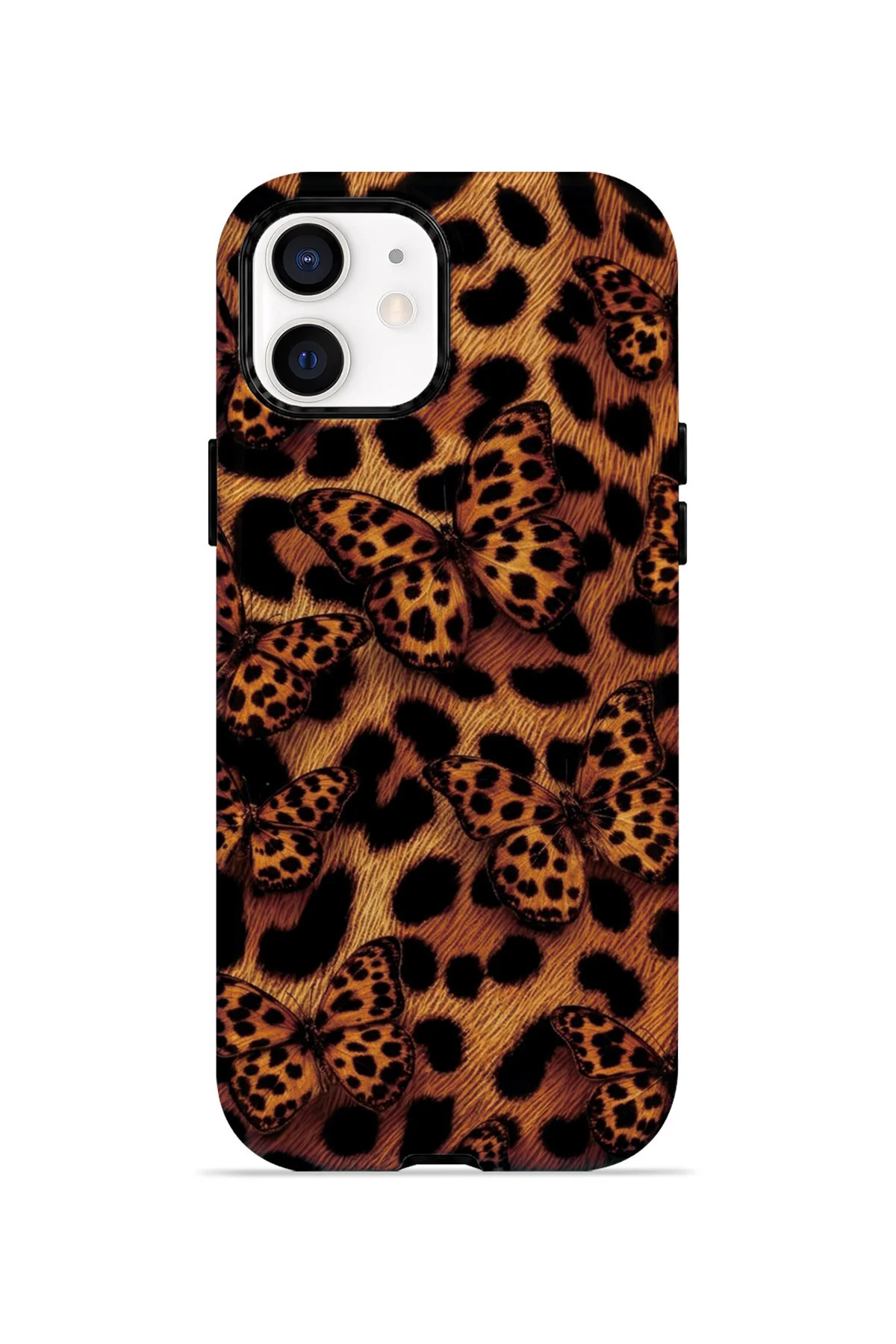 iPhone 12 Vorian Çift Katmanlı Kelebekli Leopar Kılıf iPhone 12 Vorian Çift Katmanlı Kelebekli Leopar Kılıf