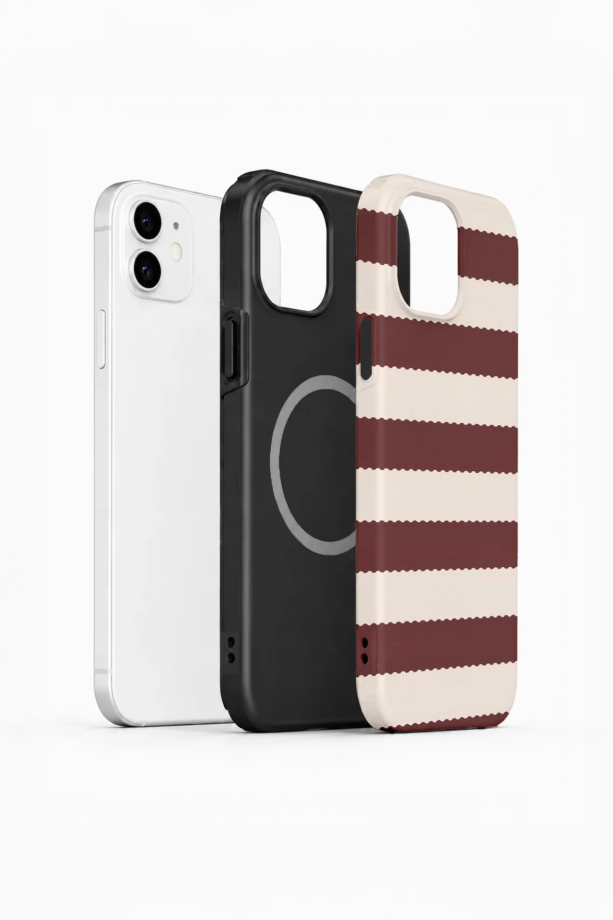 iPhone 12 Vorian Çift Katmanlı MagSafe Kılıf Plum Cream Stripe - Görsel 2