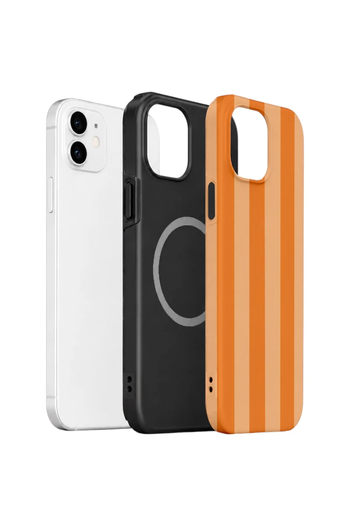 iPhone 12 Vorian Çift Katmanlı MagSafe Kılıf Orange Cream Stripe
