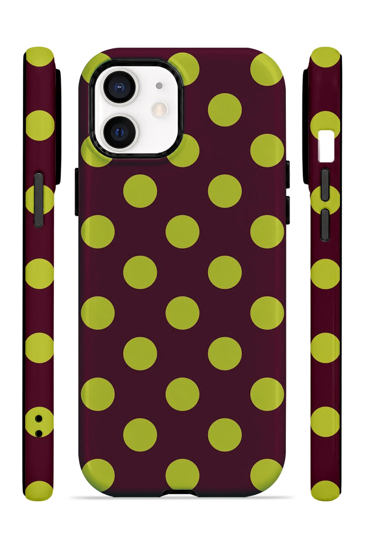 iPhone 12 Vorian Çift Katmanlı Bordo Limon Puantiye Kılıf iPhone 12 Vorian Çift Katmanlı Bordo Limon Puantiye Kılıf - Görsel 3