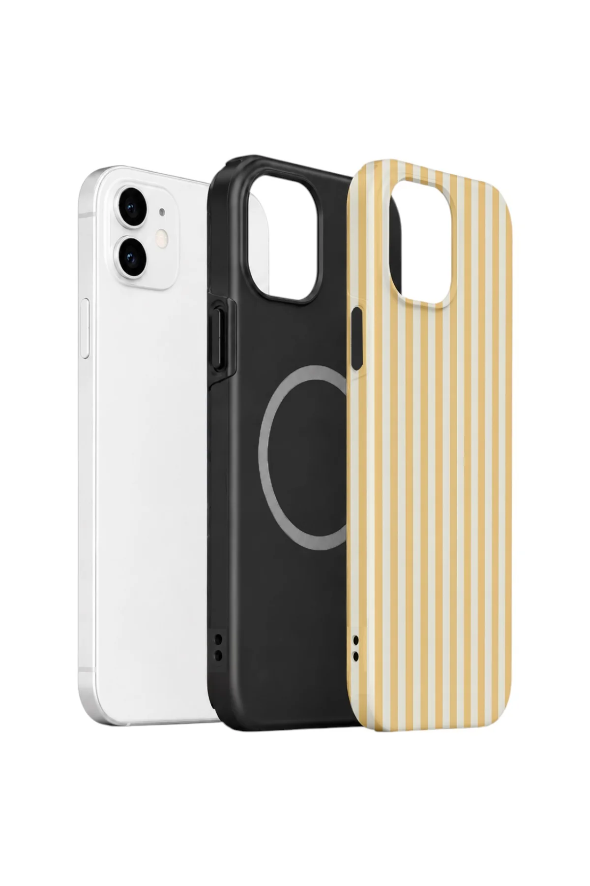 iPhone 12 Vorian Çift Katmanlı MagSafe Kılıf Vanilla Pinstripe