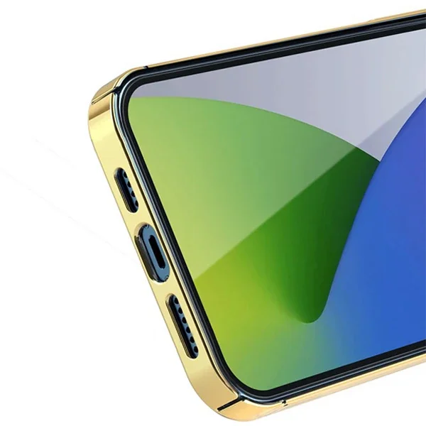 iPhone 12/12 Pro Spark Kılıf - Sararmayan Şeffaf Silikon TPU Koruyucu Arka Kapak (Gold)
