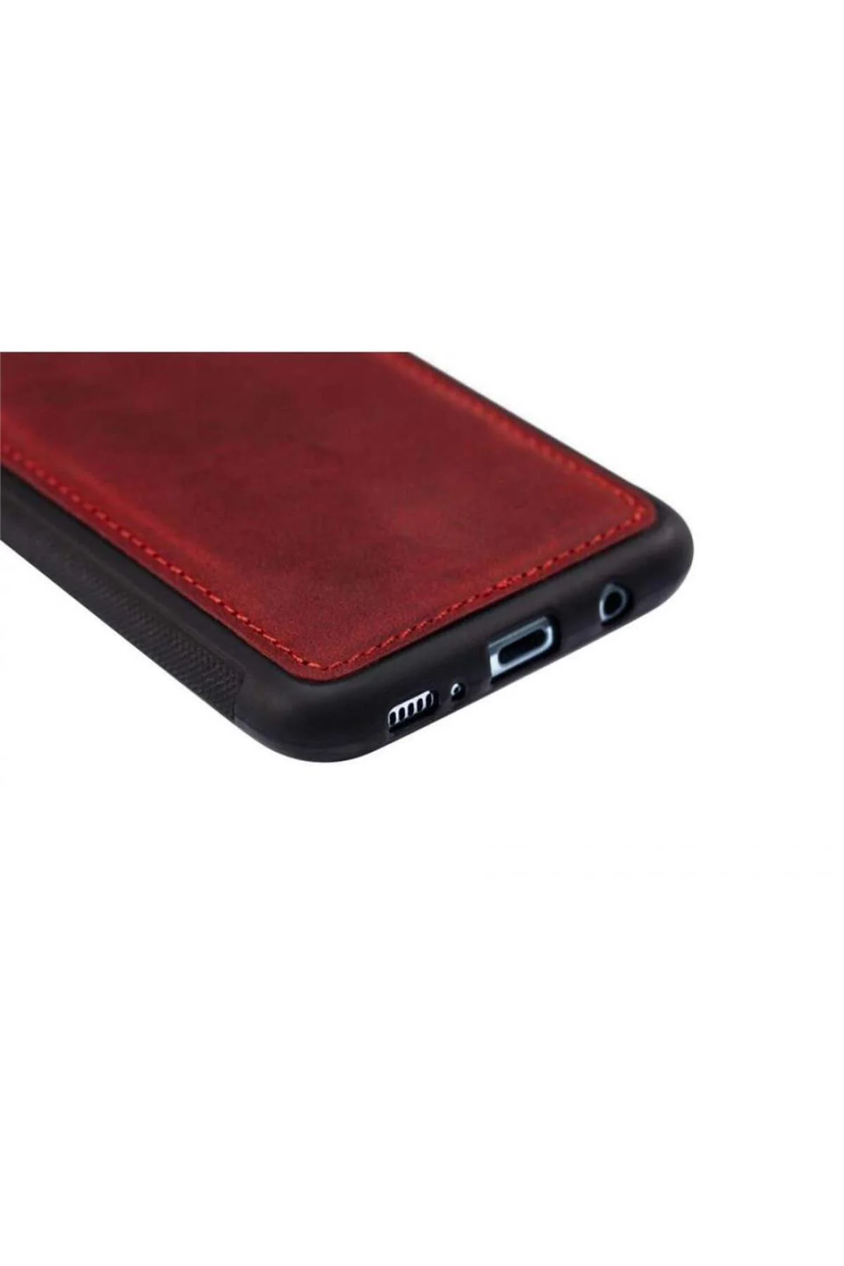 iPhone 13 Hakiki Deri Kapak Back Cover Kartlıklı Telefon Kılıfı Kırmızı