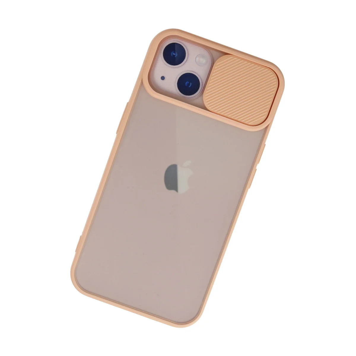 iPhone 13 Kamera Sürgülü Palm Buzlu Silikon Kılıf - Pembe Şık Koruma