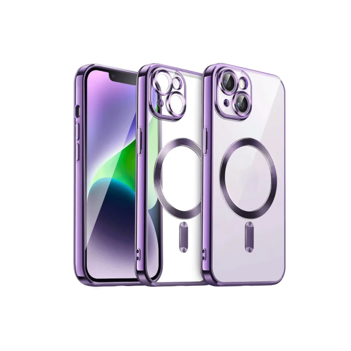 iPhone 13 Kross Magneticsafe Şeffaf Kılıf - Mor ve Parlak