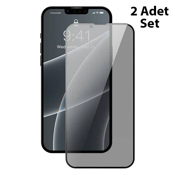 iPhone 13 Mini Gizlilik Camı 2’li Set - 0,23 mm Ultra İnce Hayalet Full Ekran Koruyucu