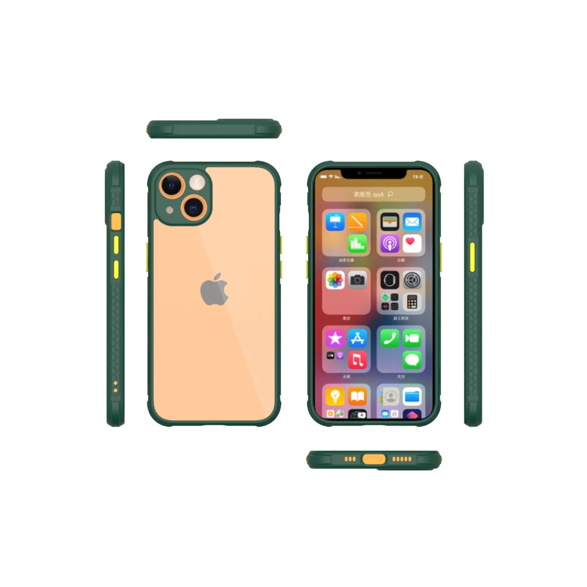 iPhone 13 Mini Kılıf Miami Şeffaf Silikon - Koyu Yeşil Premium Koruma Kılıfı