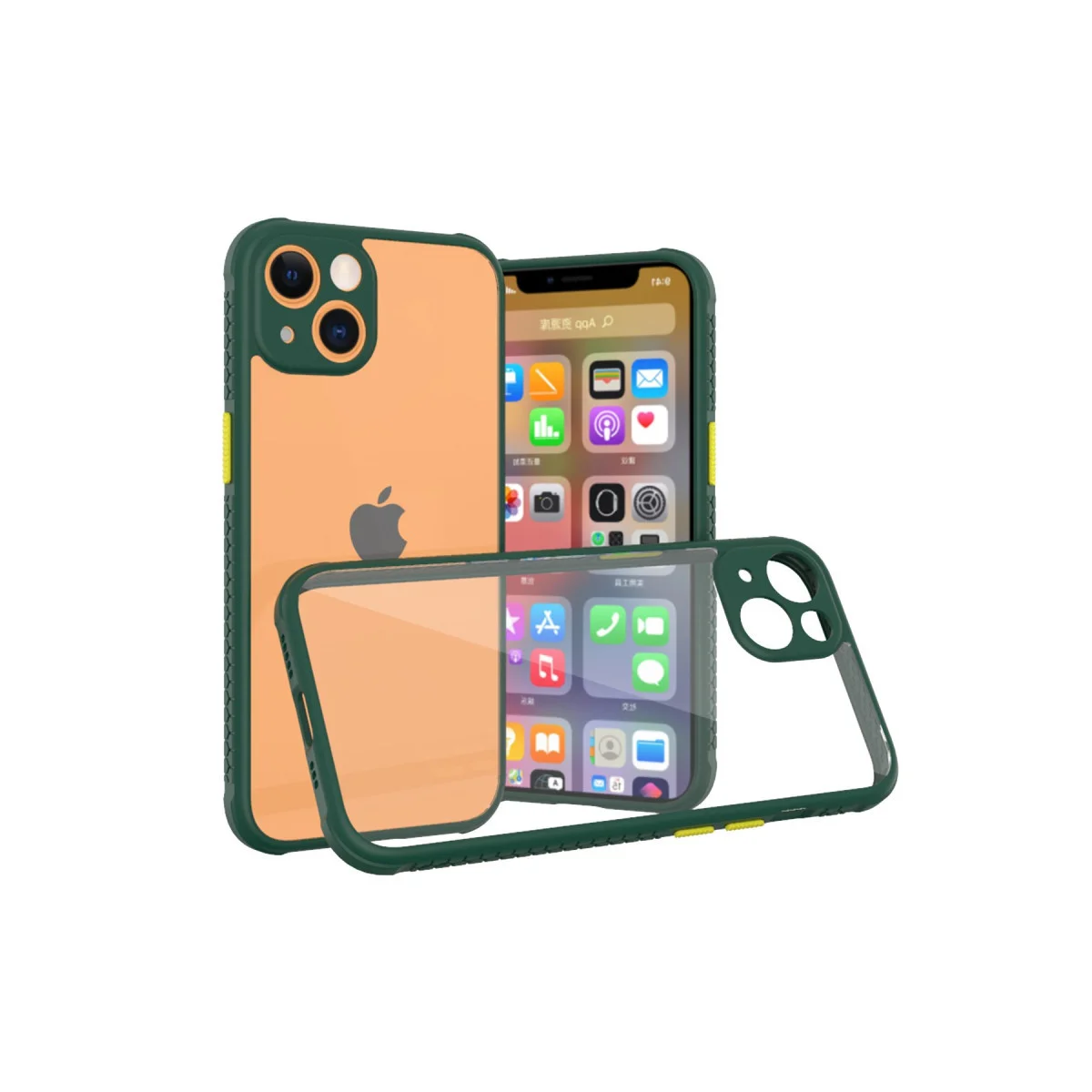iPhone 13 Mini Kılıf Miami Şeffaf Silikon - Koyu Yeşil Premium Koruma Kılıfı