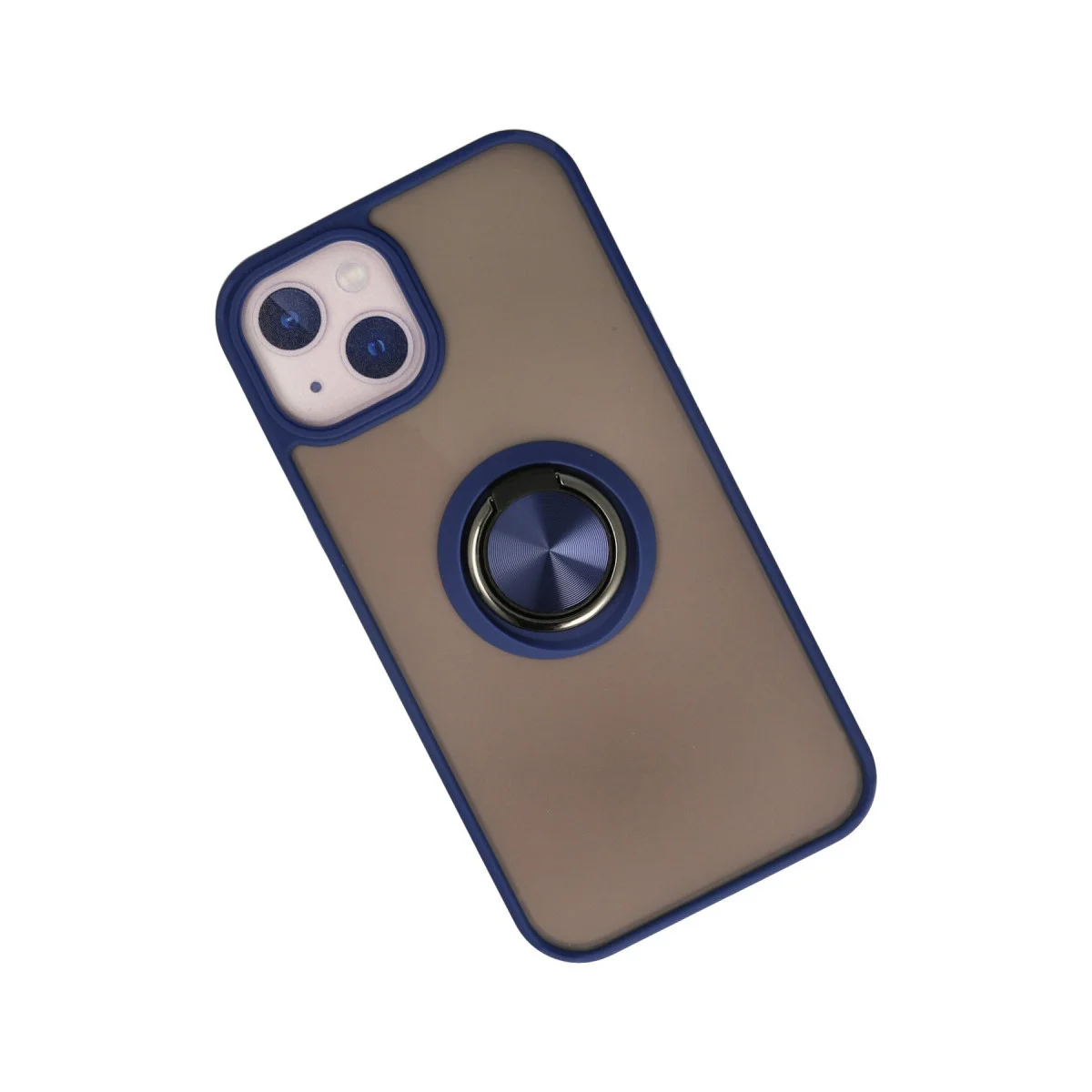 iPhone 13 Montreal Yüzüklü Silikon Kılıf - Lacivert + Metal Stand + Korumalı