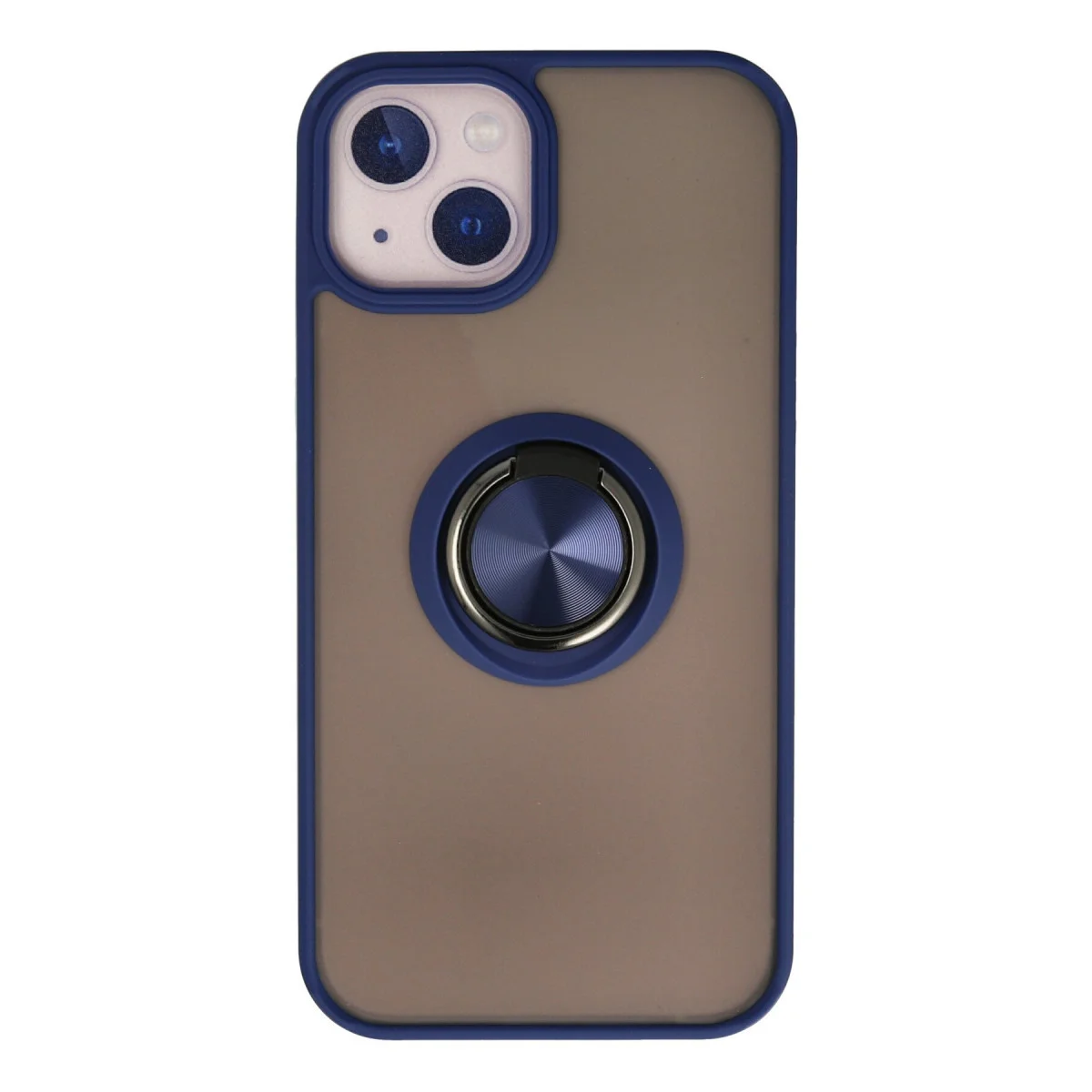 iPhone 13 Montreal Yüzüklü Silikon Kılıf - Lacivert + Metal Stand + Korumalı