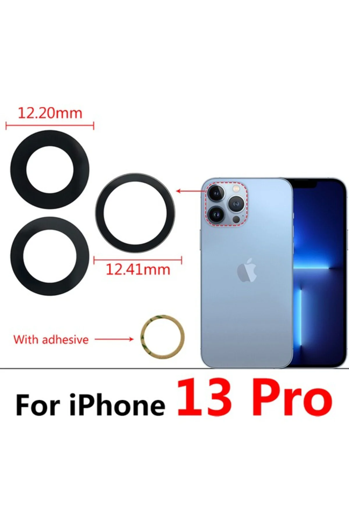 Iphone 13 Pro 3lü Arka Kamera Camı Lens Yapışkanlı