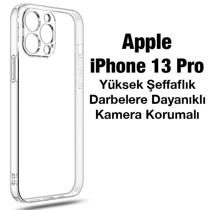 iPhone 13 Pro 6.1inç Kamera Koruyucu Premium Silikon Şeffaf Kılıf - Çizilme ve Darbe Koruması