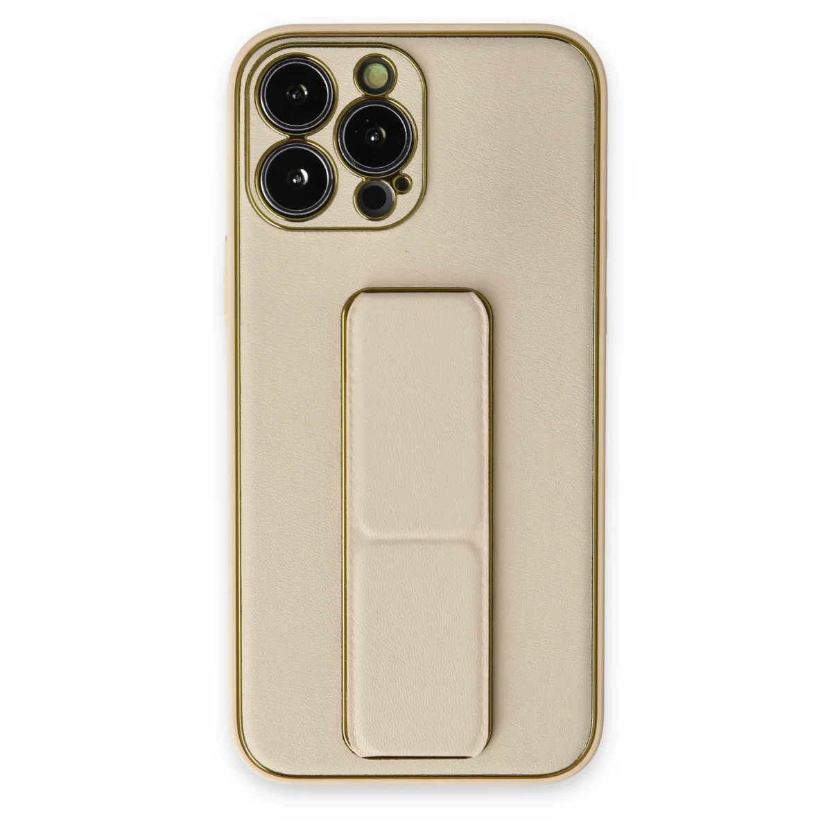 iPhone 13 Pro Coco Deri Standlı Kılıf - Gold