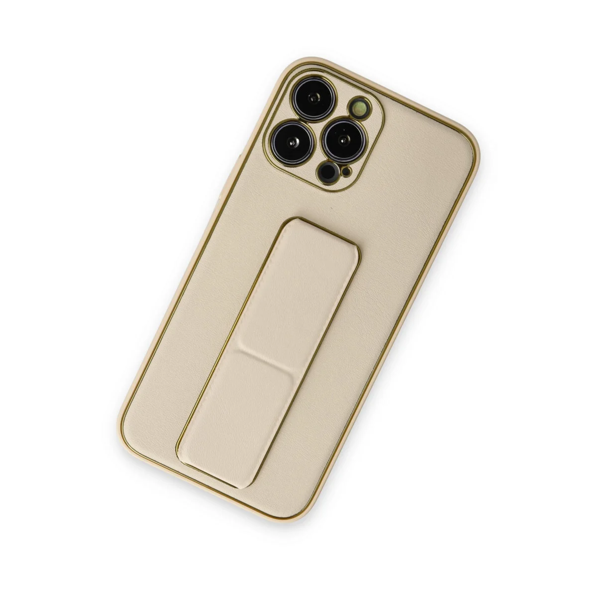 iPhone 13 Pro Coco Deri Standlı Kılıf - Gold