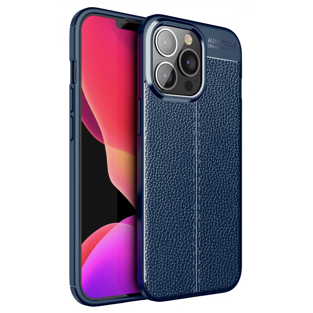 iPhone 13 Pro Deri Dokulu Auto Focus Kılıf - TPU Korumalı Lacivert