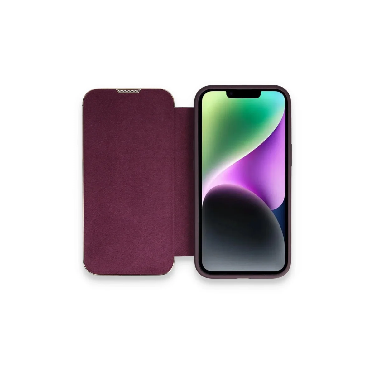 iPhone 13 Pro Derin Mor Kılıf Dolpin Kapaklı - Premium Deri Koruma