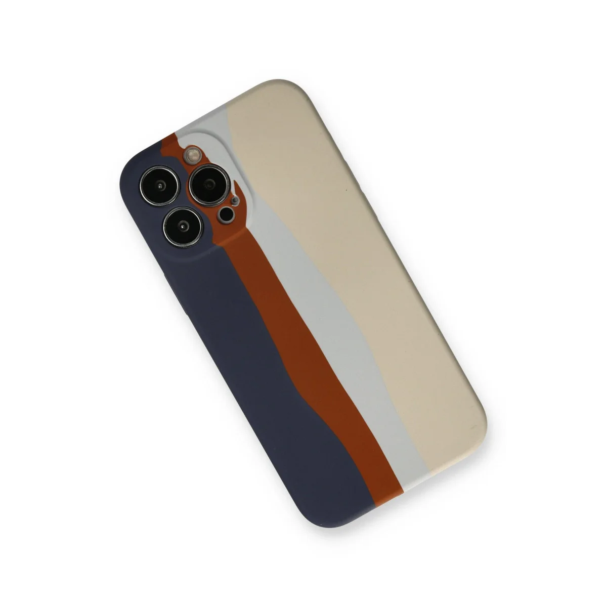 iPhone 13 Pro Ebruli Lansman Silikon Kılıf - Lacivert-Krem | Leke Tutmaz ve Koruyucu