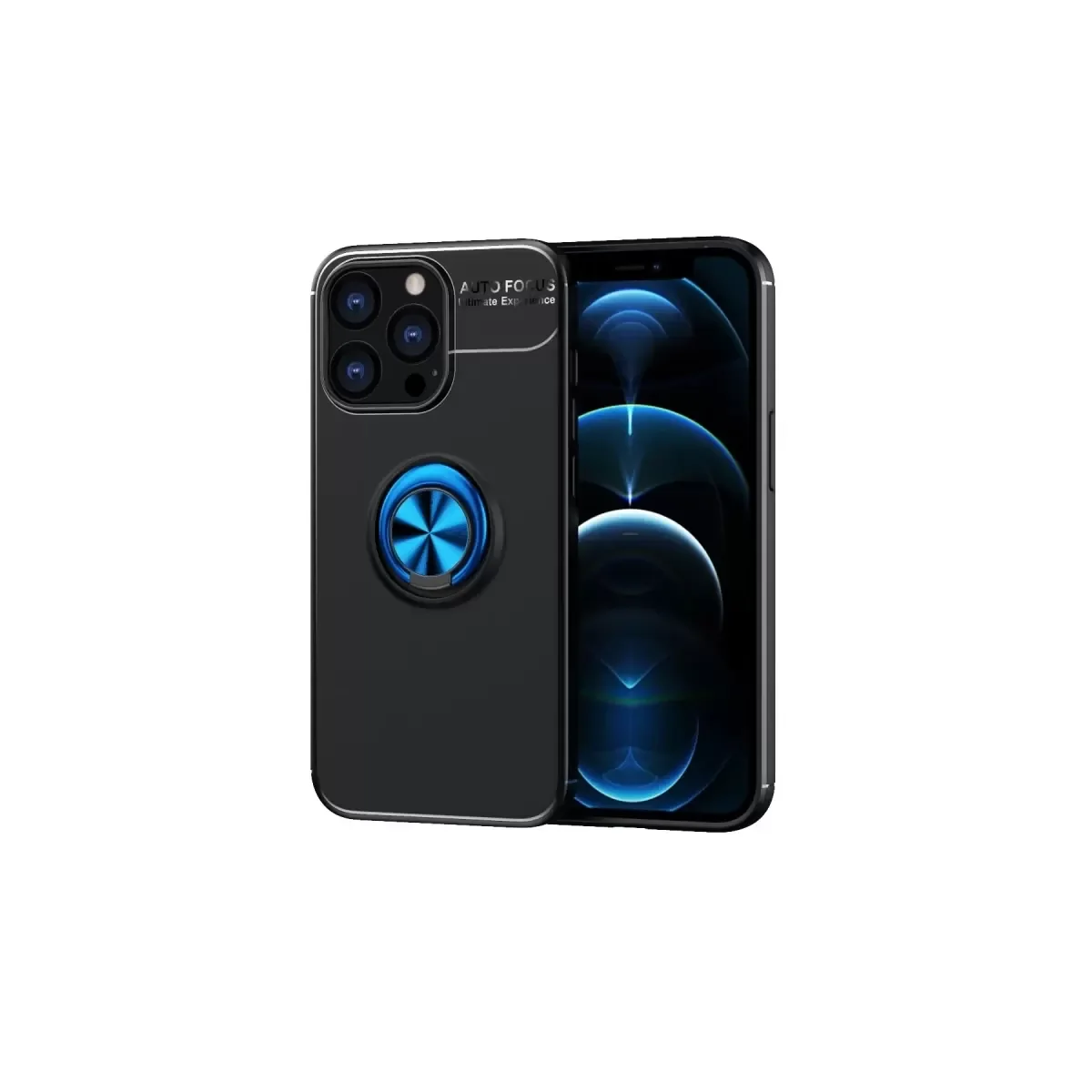 iPhone 13 Pro ile Uyumlu Kılıf Range Yüzüklü Silikon - Siyah-Mavi