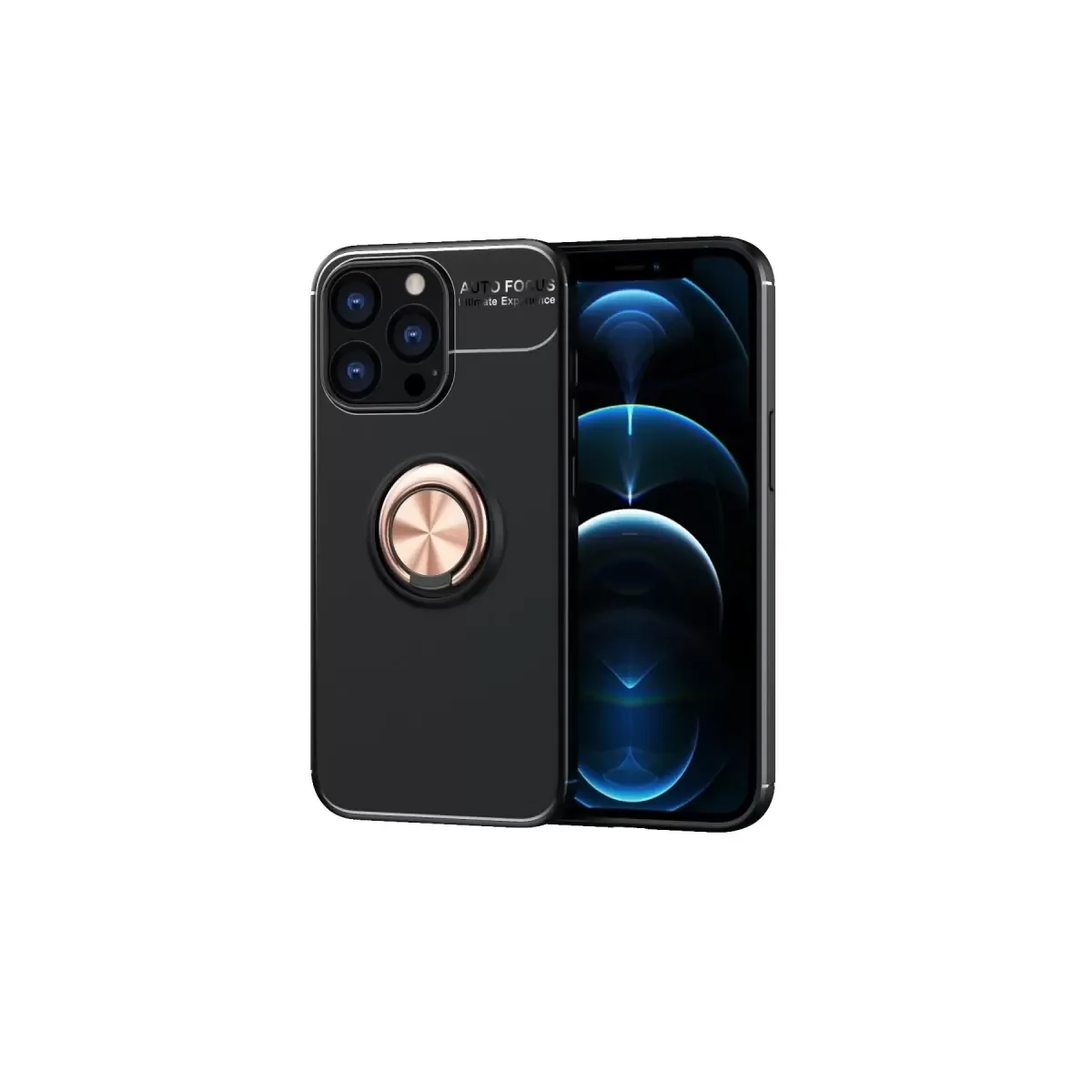 iPhone 13 Pro ile Uyumlu Range Yüzüklü Silikon Kılıf - Siyah/Gold, 360° Döner Yüzük, Araç Mıknatıslı Tutucu Uyumlu, Stand Özellikli Mat Silikon Telefo