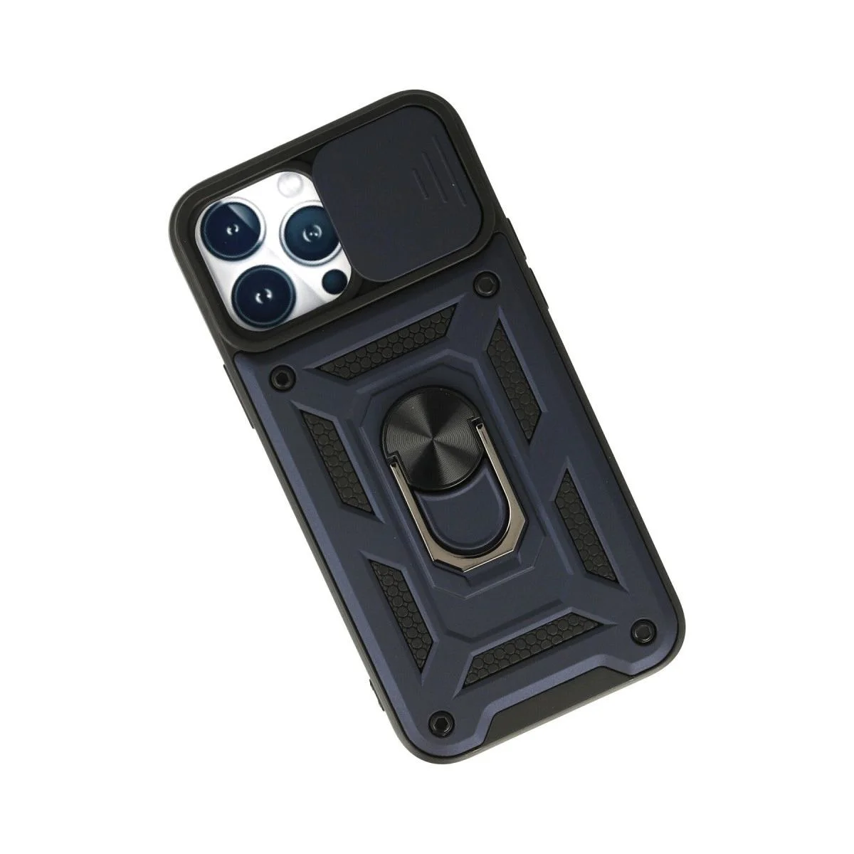 iPhone 13 Pro ile Uyumlu Lens Yüzüklü Silikon Kılıf - Sürgülü Kamera Kapağı, Metal Stand, Lacivert iPhone 13 Pro ile Uyumlu Lens Yüzüklü Silikon Kılıf - Sürgülü Kamera Kapağı, Metal Stand, Lacivert