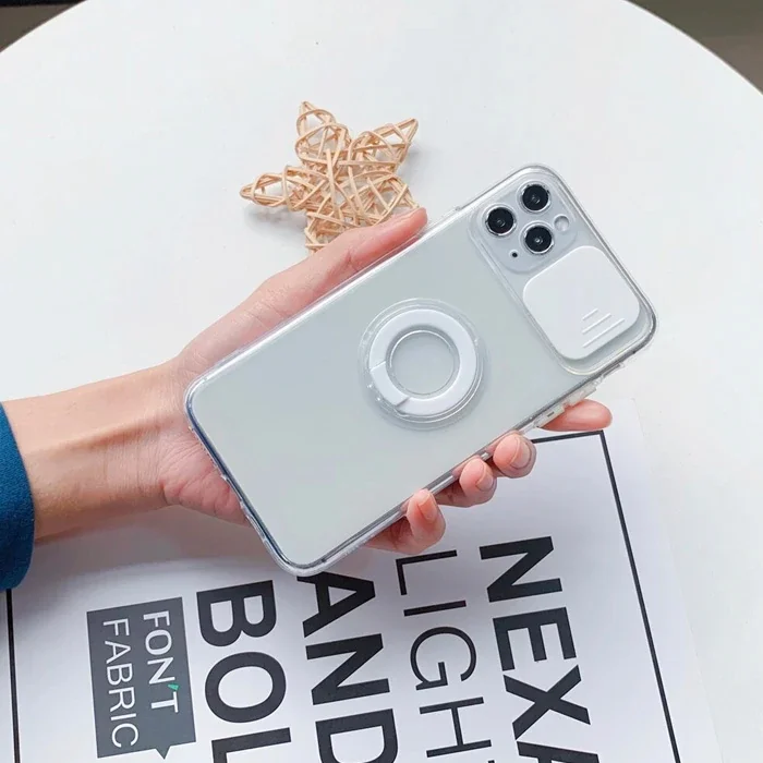 iPhone 13 Pro Kılıf Sürgülü Lens Korumalı Yüzük Standlı Silikon