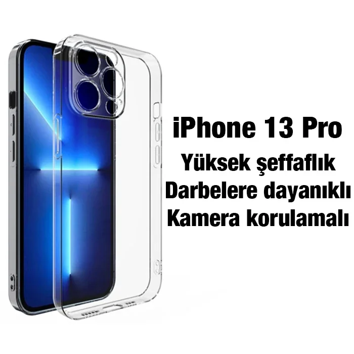 iPhone 13 Pro Kılıfı 6.1" Şeffaf Silikon Kamera Korumalı Ultra İnce
