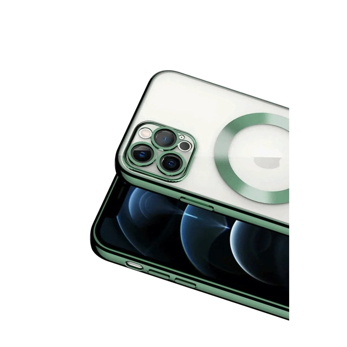 iPhone 13 Pro Kross MagSafe Kapsamlı Koyu Yeşil Şeffaf Kılıf - 360° Güvenlik ve Güçlü Manyetik Bağlantı