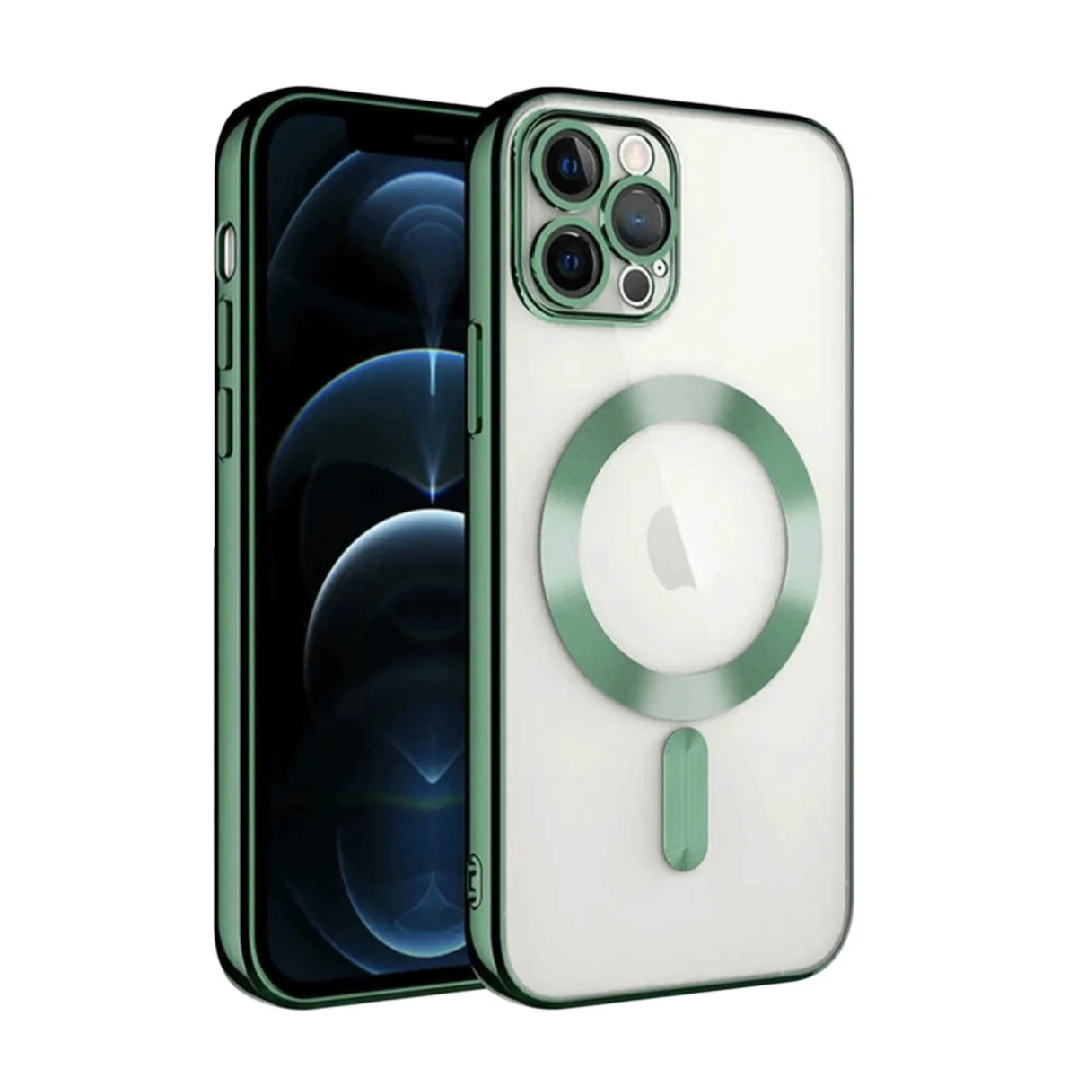 iPhone 13 Pro Kross MagSafe Kapsamlı Koyu Yeşil Şeffaf Kılıf - 360° Güvenlik ve Güçlü Manyetik Bağlantı