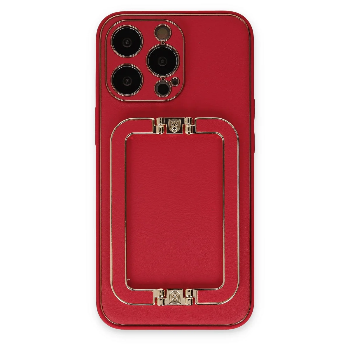 iPhone 13 Pro Max Coco Elit Kılıf - Kırmızı Deri Görünümlü Esnek Silikon ve Video Stand