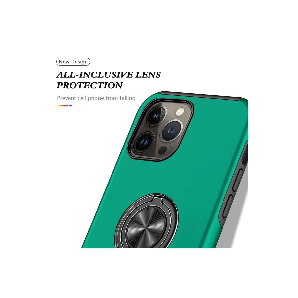 iPhone 13 Pro Max Elit Yüzüklü Kılıf - Yeşil, 360° Dönen Mıknatıslı ve Ultra Koruma