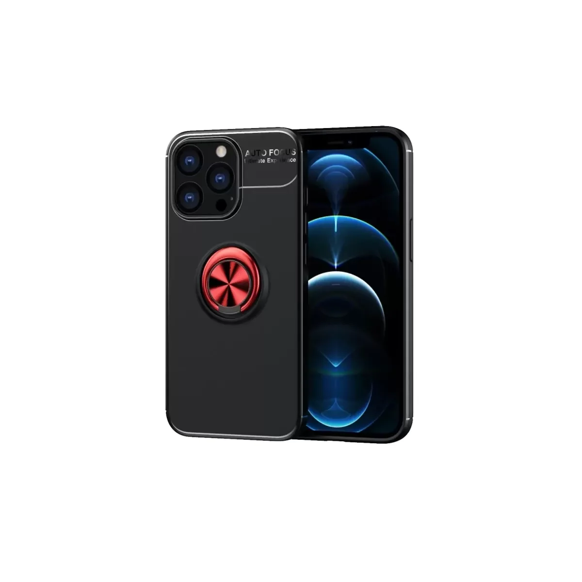 iPhone 13 Pro Max ile Uyumlu Yüzüklü Silikon Kılıf - 360° Dönen Ring, Araç Mıknatıslı Tutucu Uyumlu, Siyah-Kırmızı