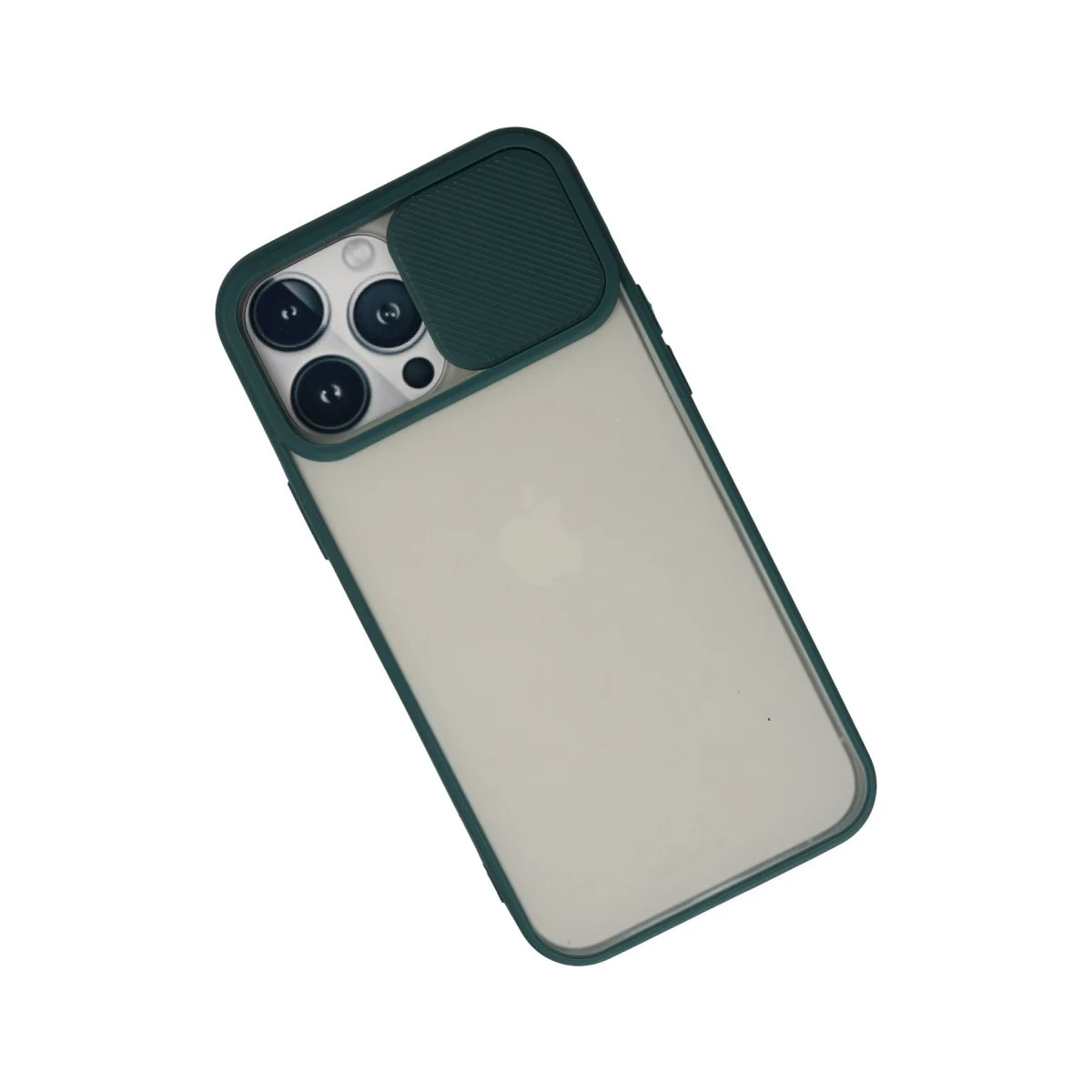 iPhone 13 Pro Max Kamera Sürgülü Silikon Kılıf - Yeşil (Palm Buzlu)