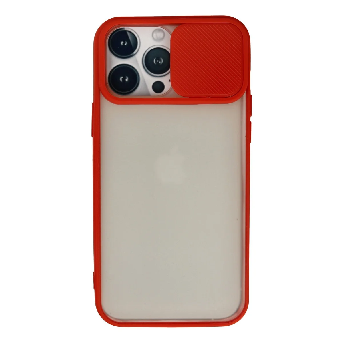 iPhone 13 Pro Max Kamera Sürgülü Silikon Kılıf - Palm Buzlu Kırmızı