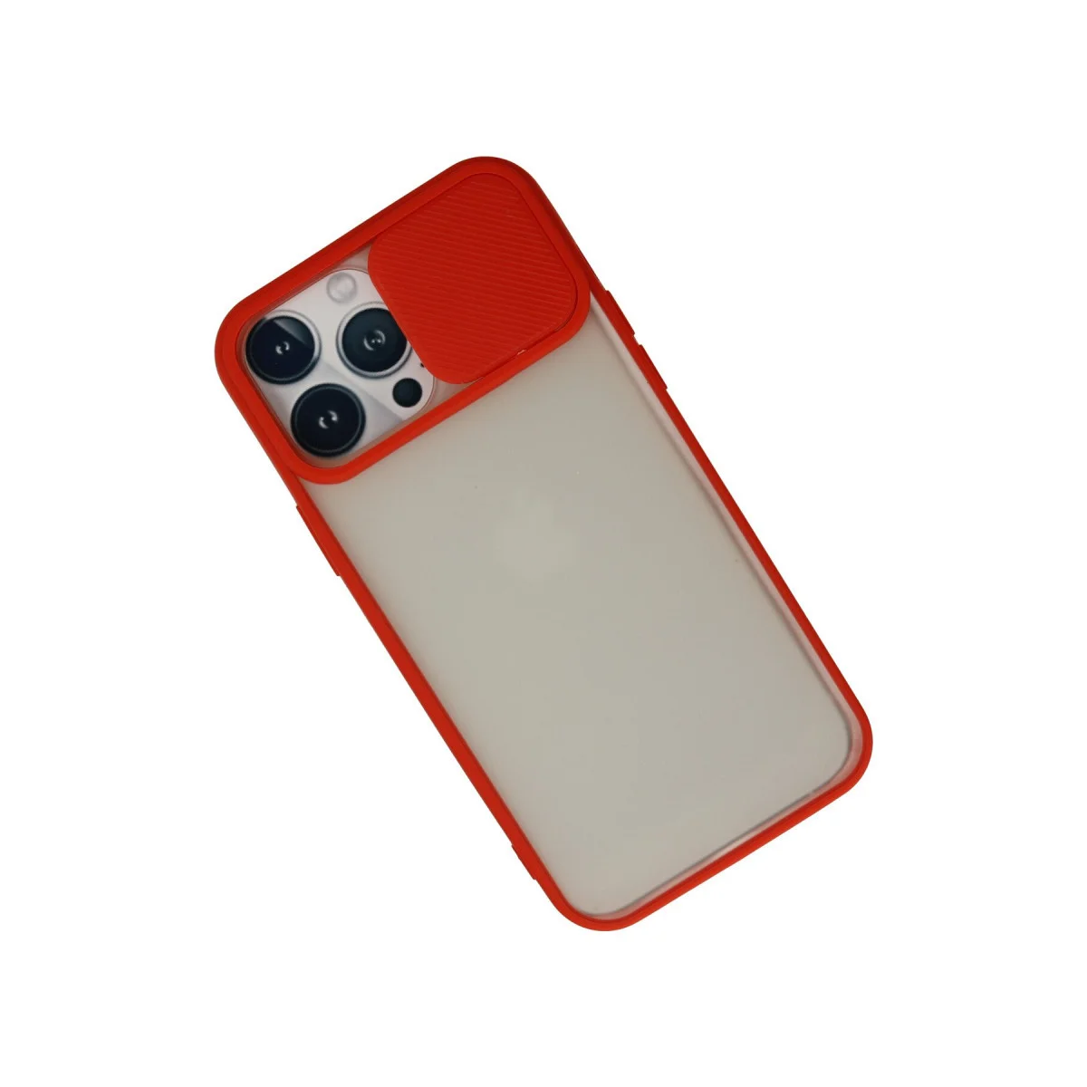 iPhone 13 Pro Max Kamera Sürgülü Silikon Kılıf - Palm Buzlu Kırmızı