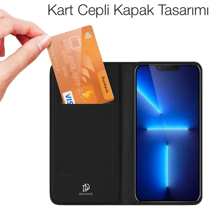 iPhone 13 Pro Max Kapaklı Kılıf 6.7" Manyetik Deri Standlı - Kartlık