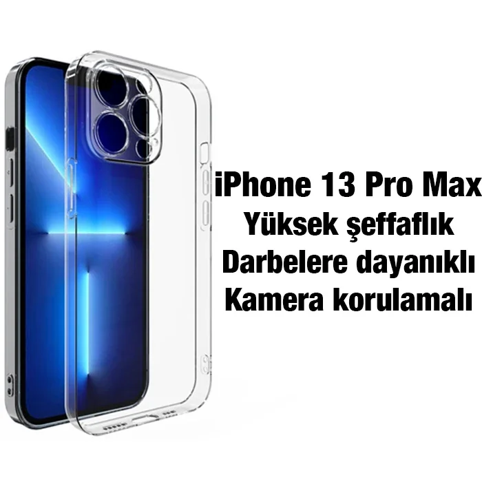iPhone 13 Pro Max Kılıf Kamera Korumalı Ultra İnce Şeffaf Silikon - Darbeye Dayanıklı