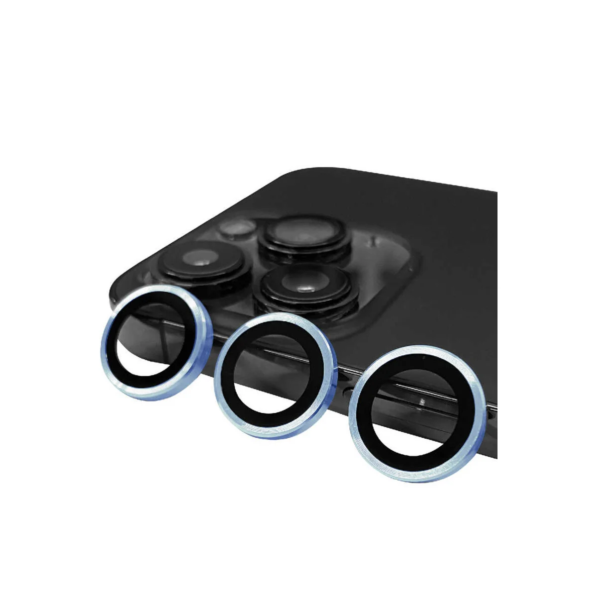 iPhone 13 Pro Max Raze Metal Kamera Lens Mavi - 3D HD Yansıma Önleyici Korumalı Cam