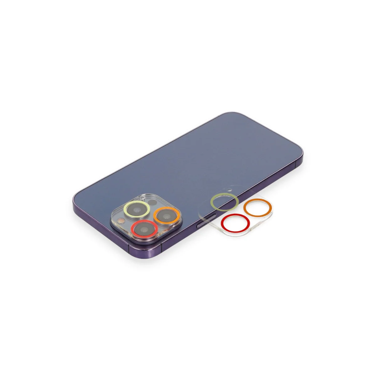 iPhone 13 Pro Max Renkli Kamera Lens Koruma Camı Turuncu-Kırmızı