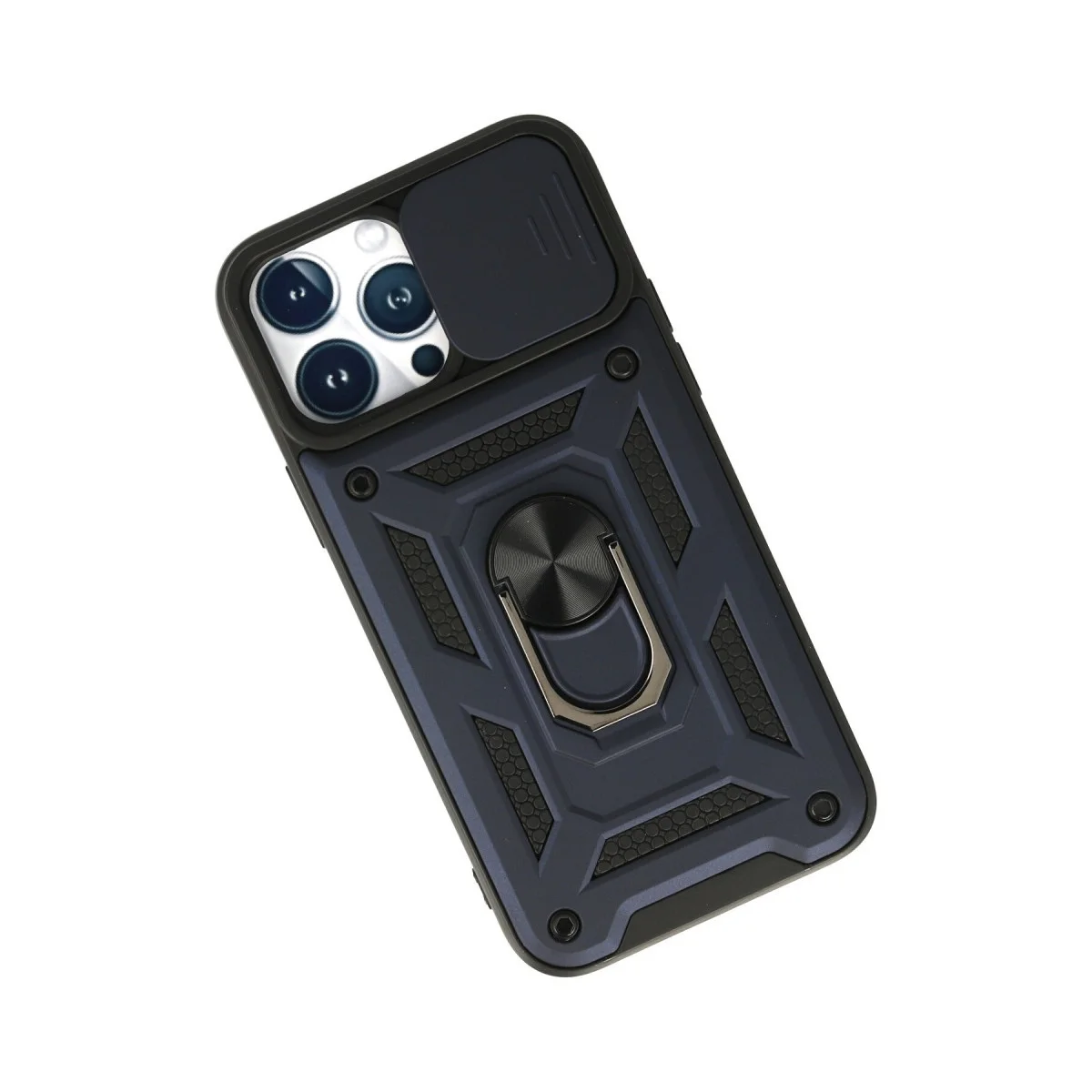iPhone 13 Pro Max Silikon Kılıf - Lens Kapağılı Standlı Lacivert