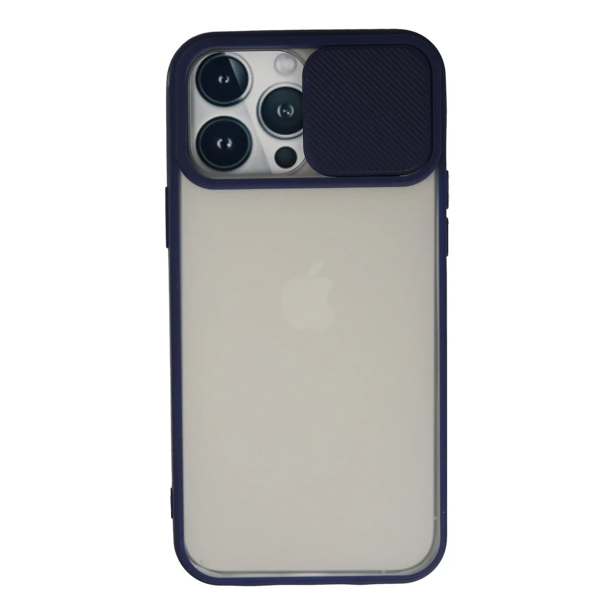 iPhone 13 Pro Max Silikon Kılıf - Buzlu Kamera Sürgülü ve Lacivert Koruma
