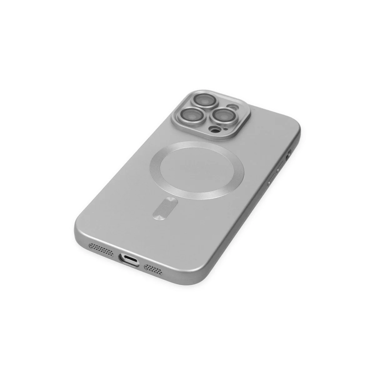 iPhone 13 Pro Max Silikon Kılıf - Magsafe ve Lens Magneticsafe Destekli Gümüş