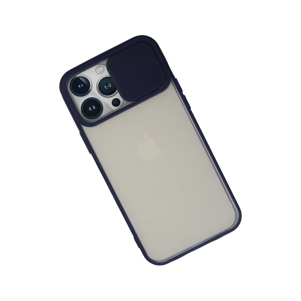 iPhone 13 Pro Max Silikon Kılıf - Buzlu Kamera Sürgülü ve Lacivert Koruma