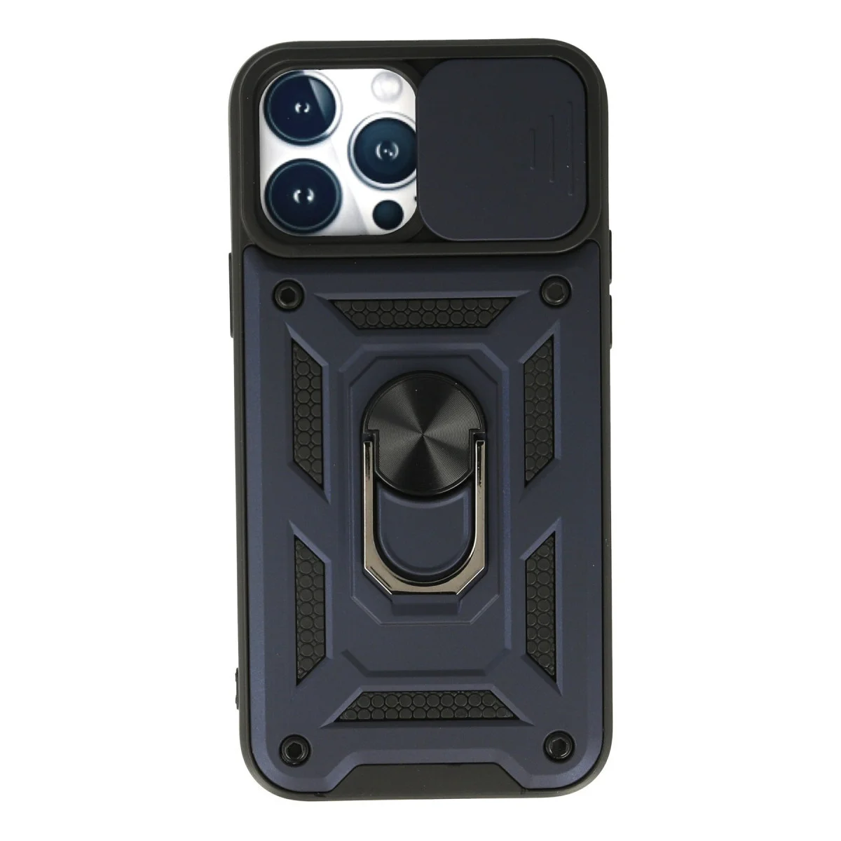 iPhone 13 Pro Max Silikon Kılıf - Lens Kapağılı Standlı Lacivert
