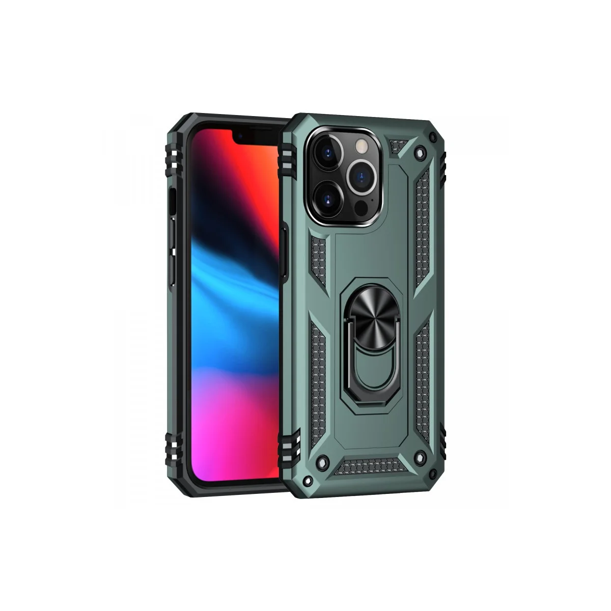 iPhone 13 Pro Max Sofya Yüzüklü Silikon Kılıf - Ultra Korumalı Yeşil Kapak