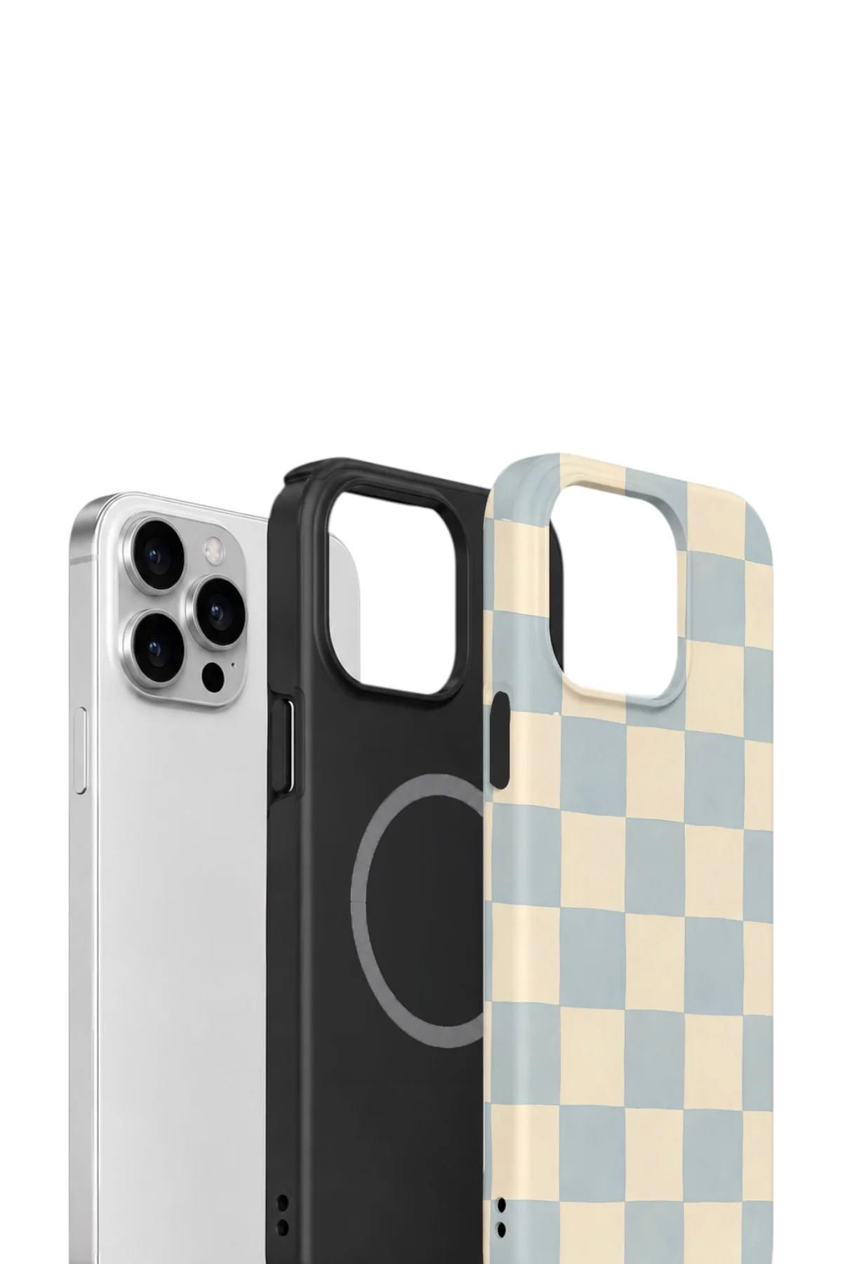 iPhone 13 Pro Max Vorian Çift Katmanlı MagSafe Kılıf Powder Blue Checker