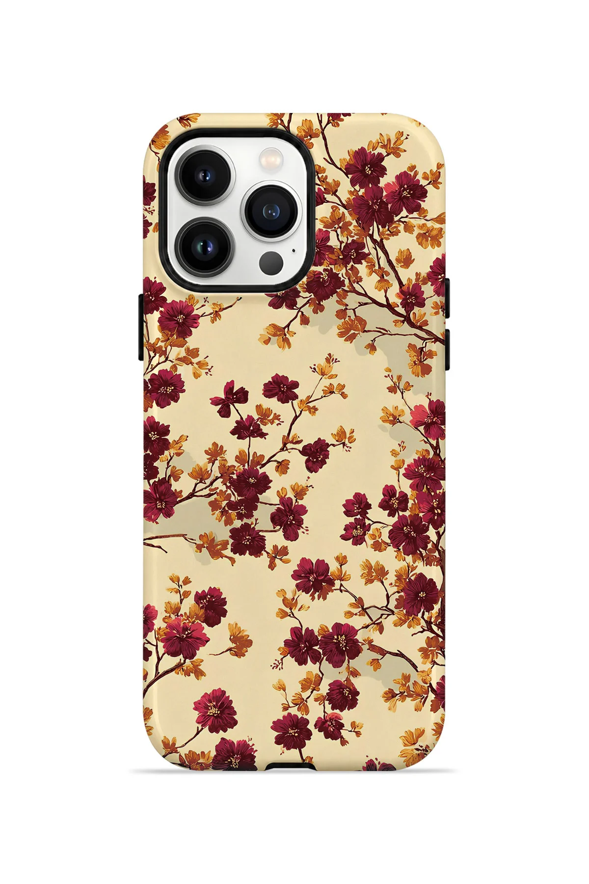 iPhone 13 Pro Max Vorian Çift Katmanlı Bordo Kır Çiçeği Kılıf iPhone 13 Pro Max Vorian Çift Katmanlı Bordo Kır Çiçeği Kılıf