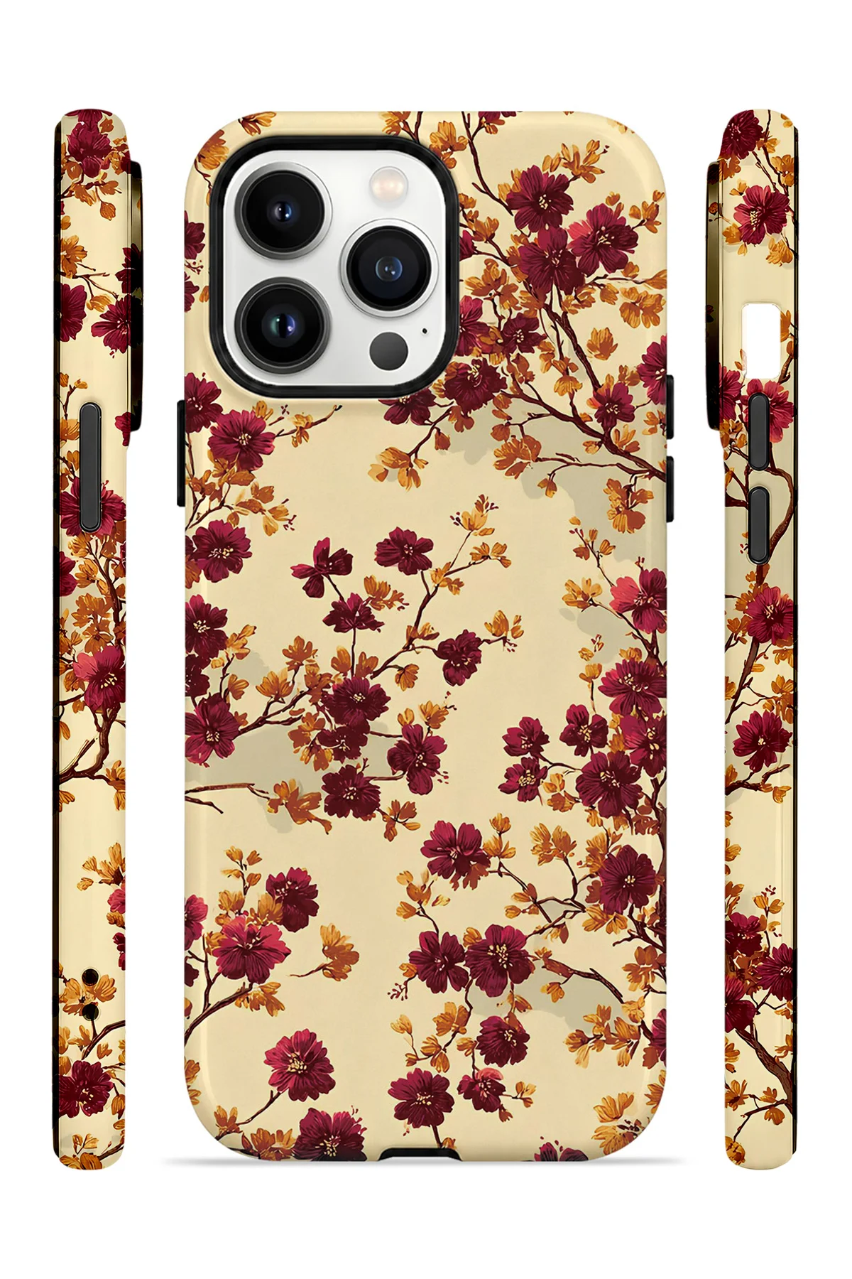 iPhone 13 Pro Max Vorian Çift Katmanlı Bordo Kır Çiçeği Kılıf iPhone 13 Pro Max Vorian Çift Katmanlı Bordo Kır Çiçeği Kılıf - Görsel 3
